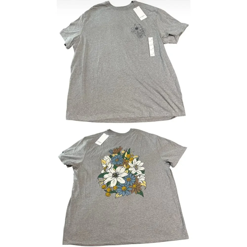 NWT Goodfellow & Co. Size XL Men Tee Shirt Floral Gray Crew Neck Causal Neutral - Picture 1 of 9